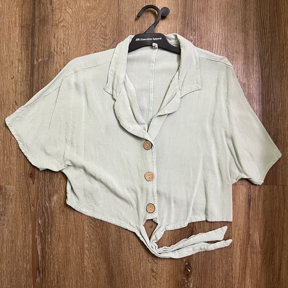 Green tie-up rayon blouse for women